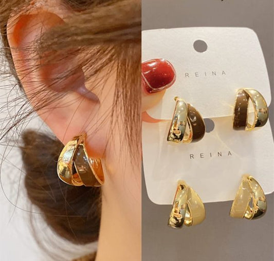 Elegant Dual Colour Korean Gold Plated Earings | Casual Wear Fashion Trendy Jewelry